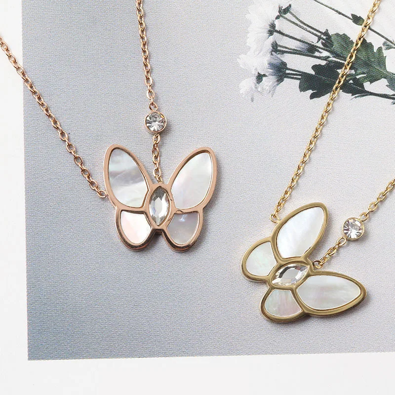 Простой кулон бабочка в Корейском стиле ожерелье из нержавеющей стали для женщин