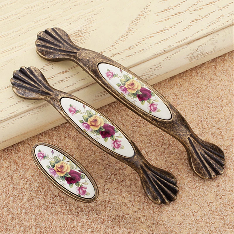 Ручки из металлического сплава винтажные керамические ручки с сельским цветком