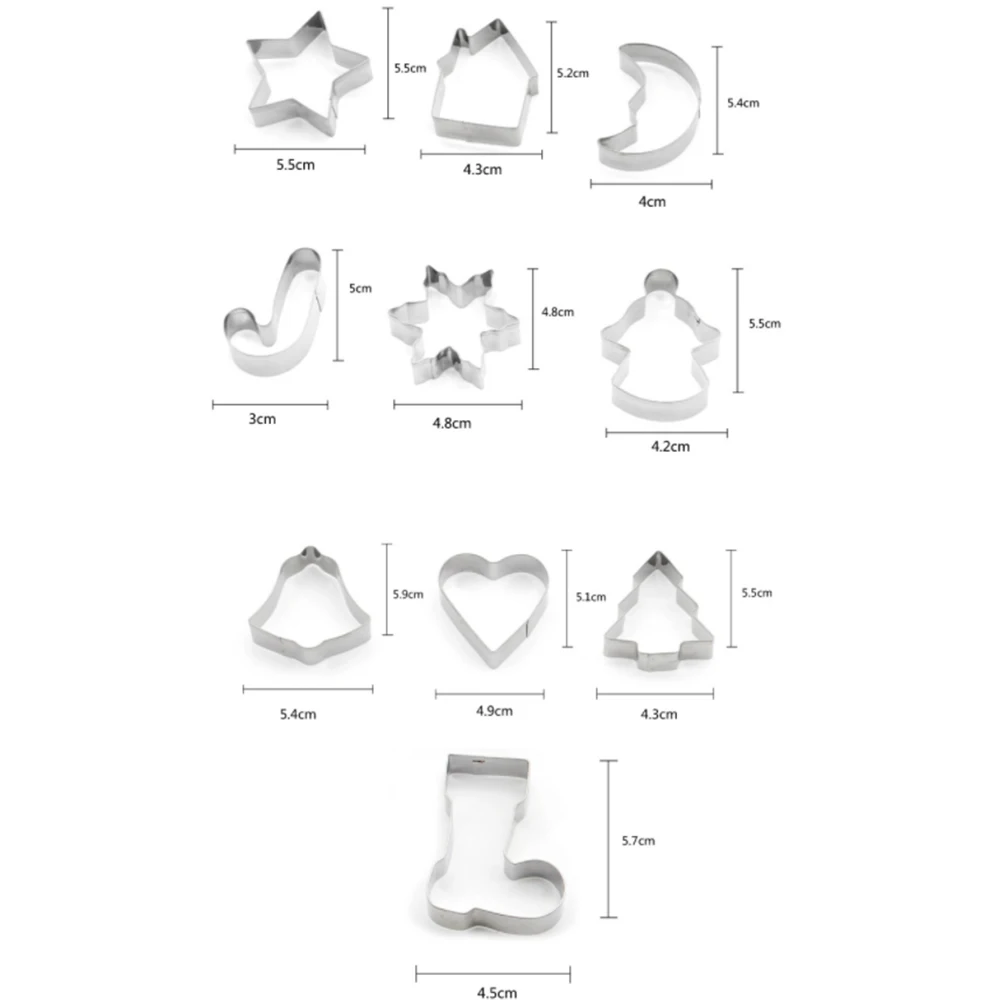 

10pcs Stainless Steel Christmas Cookie Cutters Christmas Tree Baking Cake Biscuit Fondant Cooking Tools Baking Mold