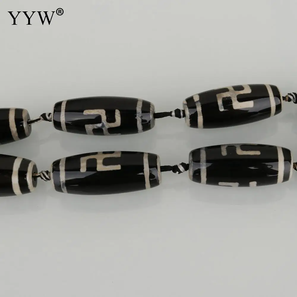 8PCs/Strand Natural Tibetan Agates Beads Two Tone More Luck Stone For Jewelry Making Column Shape Gifts Men Women | Украшения и