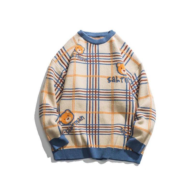 

Женский Повседневный пуловер в клетку, с круглым вырезом