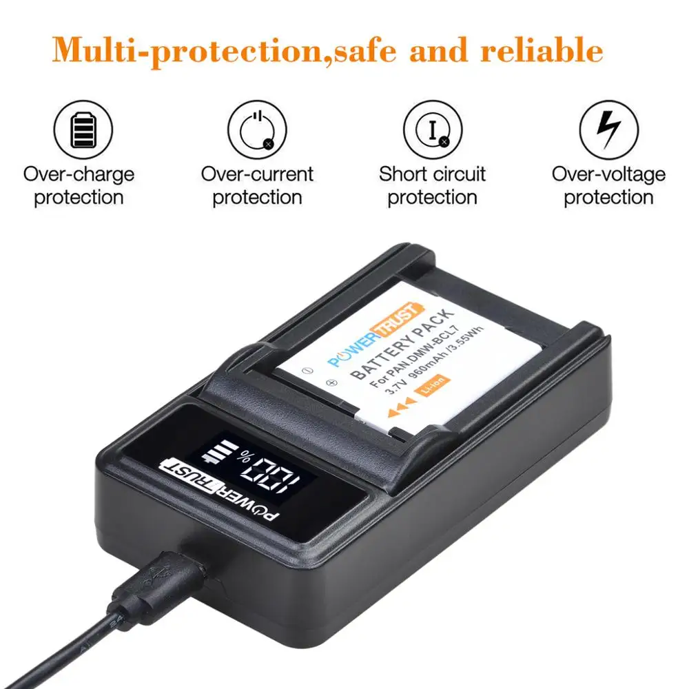 Аккумулятор и зарядное устройство PowerTrust DMW-BCL7 960 мА · ч BCL7 BCL7E для Panasonic Lumix DMC-F5 DMC-FH10