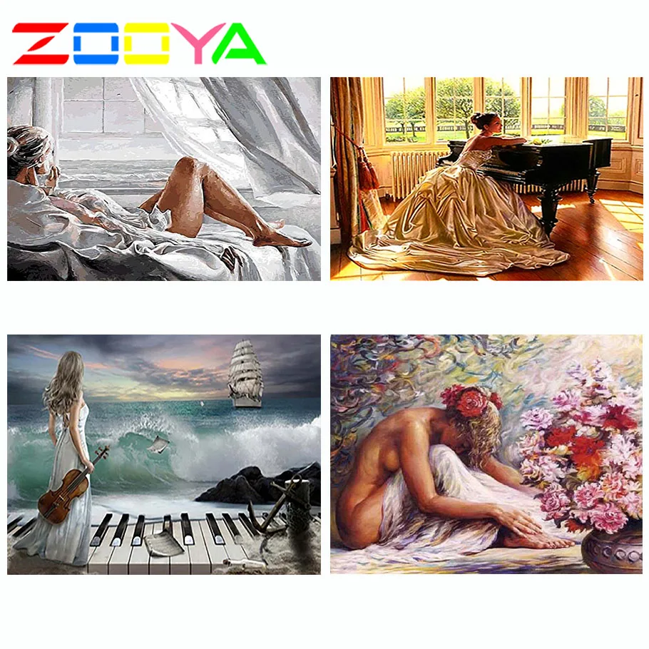 ZOOYA 5D DIY Алмазная вышивка сексуальная женщина кровать с видом на море Алмазная вышивка крестиком круглая дрель Мозаика Украшение CJ1024