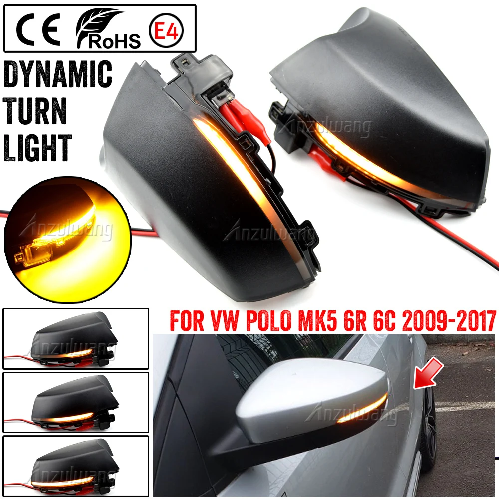 

2pcs Side Mirror indicator Dynamic Sequential Flowing LED Turn Signal Light For Volkswagen VW Polo MK5 6R 6C Series
