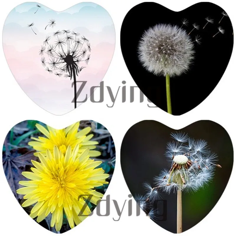 10 шт./лот 25 мм в форме сердца белый/желтый одуванчик стеклянный кабошон