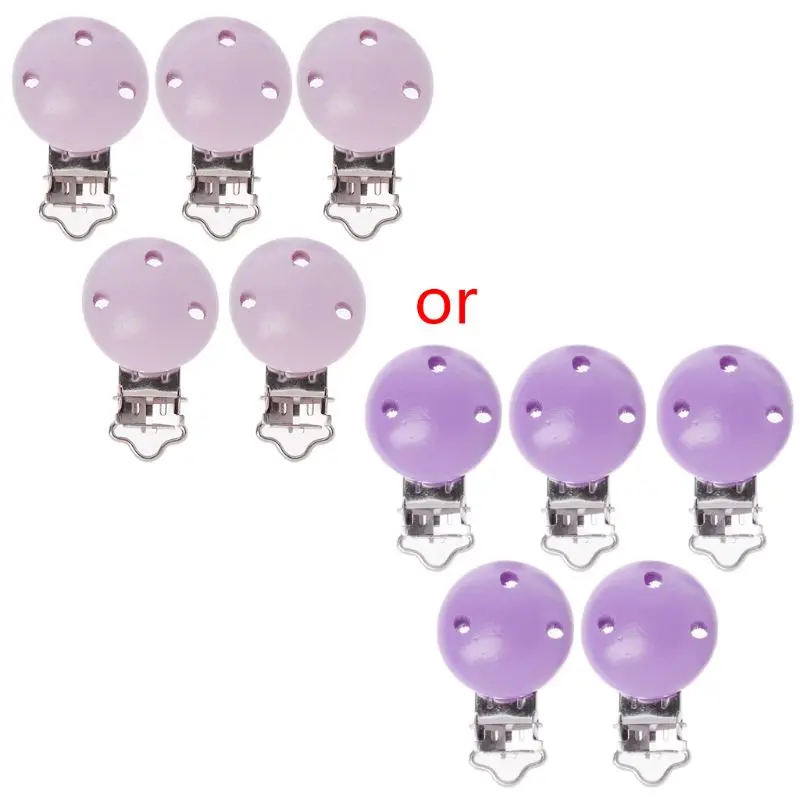 

5pcs Metal Wooden Baby Pacifier Clips Solid Color Holders Infant Soother Clasps D7YD