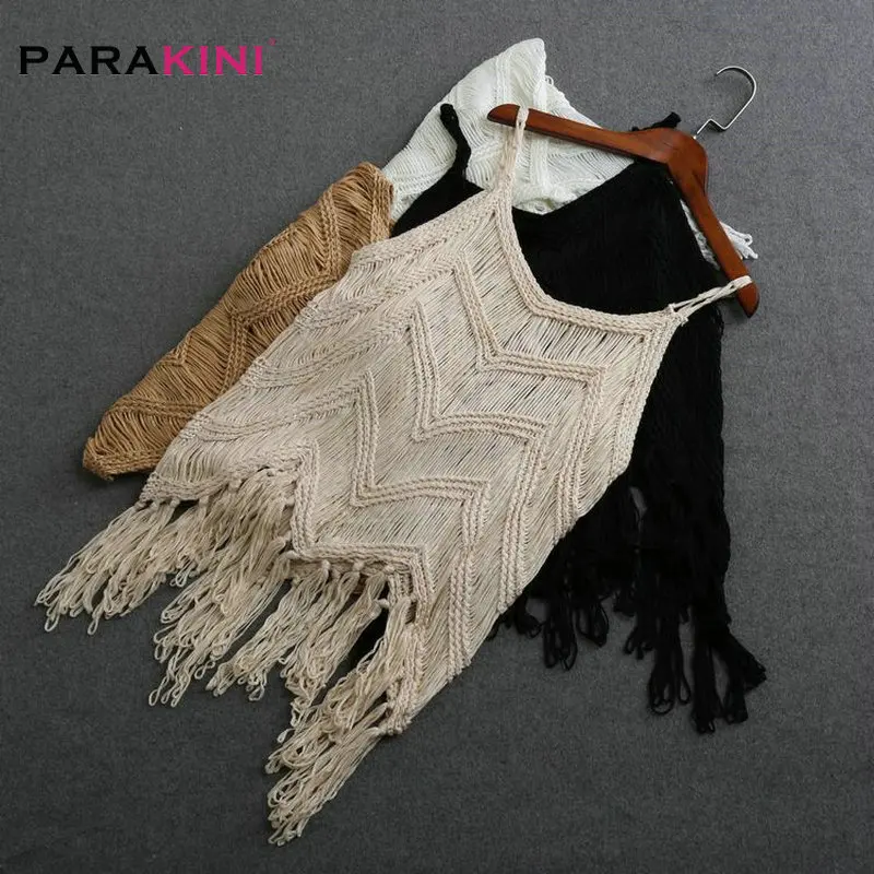 Женское бикини PARAKINI Пляжная накидка летнее кружевное вязаное с кисточками