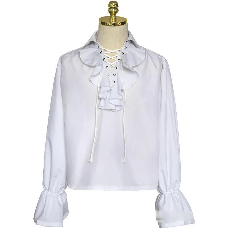 

New Medieval Renaissance Lacing Up Fashion Ruffles Shirt Popular Gothic Bandage Fluffy Long Sleeve Adut Unisex Retro Costume