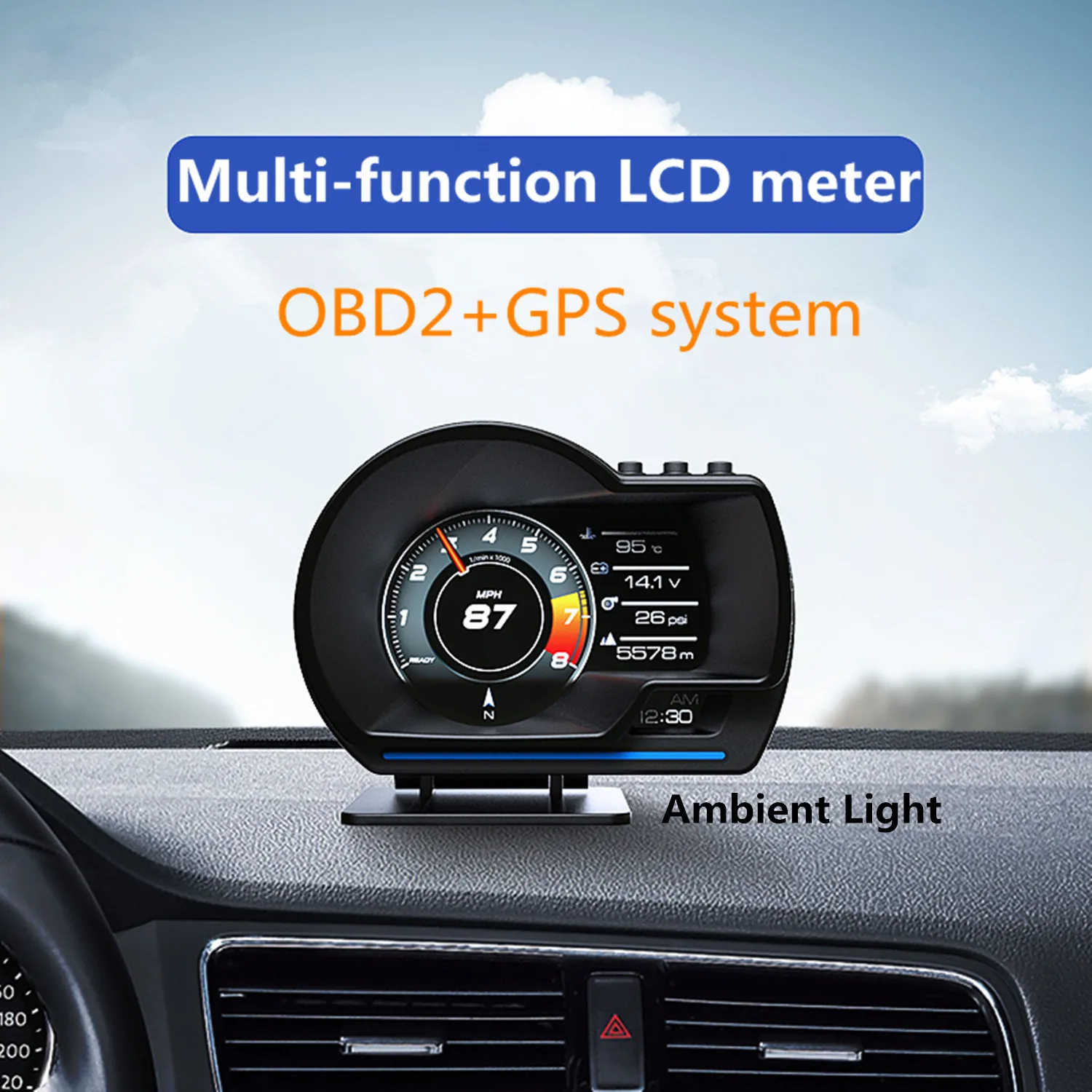 

AP-6 Car Hud Head Up Display Digital Speed Odometer OBD2+GPS Auto Security Alarm Water Oil and Temperature PRM