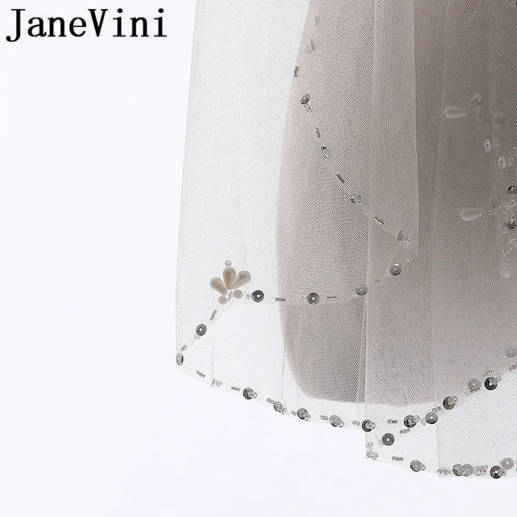 JaneVini цвета слоновой кости короткая свадебная фата с расчески жемчужные бусины 2