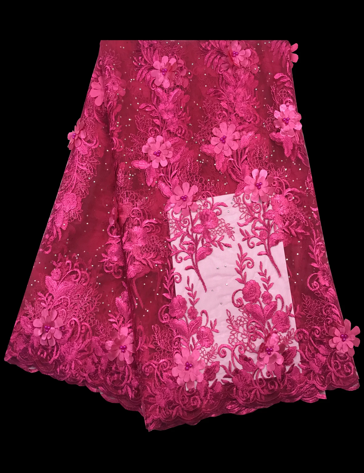 

3d Lace Fabric 2018 High Quality Lace Wine African Lace Appliqun with Beaded Embroidered Lace Trim for Nigerian Wedding ALC-W004