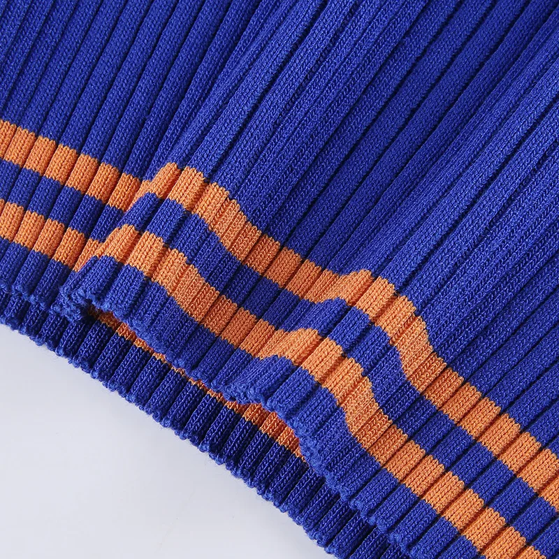 

Knitted turn-down collar stitching digital printing contrast color summer new women's navel temperament T-shirt