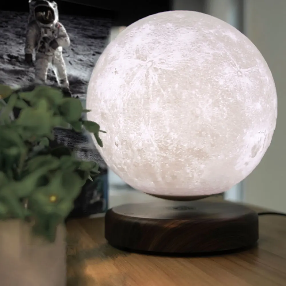 저렴한 3D 마그네틱 부상 달 램프 야간 조명, 크리에이티브 플로팅 자유롭게 공기 회전 나무 베이스 홈 테이블 장식 휴일 선물