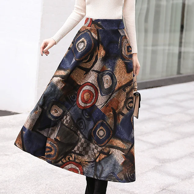 Женская Зимняя шерстяная юбка макси с высокой талией большого размера|Женские