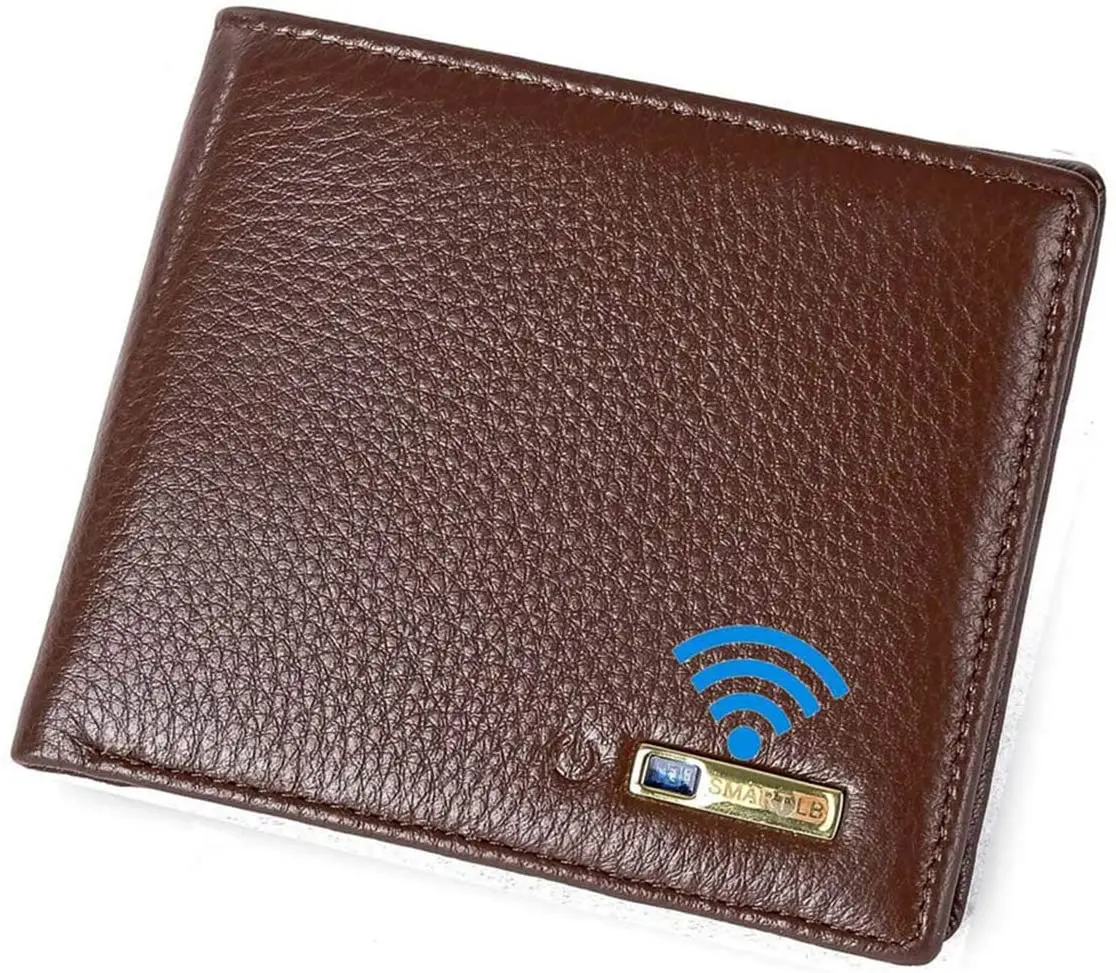 

Smart LB Anti-Lost Wallet with Alarm, Bluetooth, Position Record (via Phone GPS), Bifold Cowhide Leather Purse (Brown, Vertical)