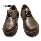 Мужские повседневные туфли в британском ретро стиле рабочие и безопасные кожаные туфли со шнуровкой мужские уличные оксфорды с круглым носком