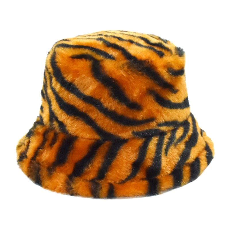 

Zebra Striped Plush Basin Hat Fisherman Hat Faux Rabbit Fur Plush Hat Outdoor Trend Fisherman Cap Casual Winter Fluffy
