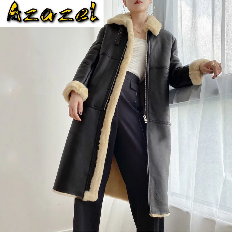 

Winter Women Genuine Leather Jacket Natural Shearling Real Coat Long Sheepskin Luxury Merino Sheep Fur Coats KJ5191