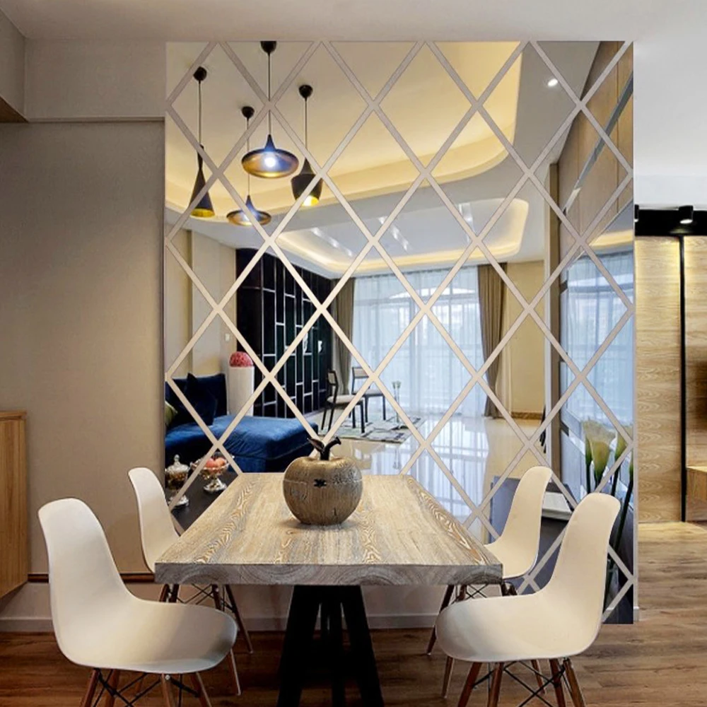 

New 17/32/58Pcs DIY 3D Mirror Wall Stickers Diamonds Triangles Acrylic Wall Mirror Stickers for Kids Room Living Room Home Decor