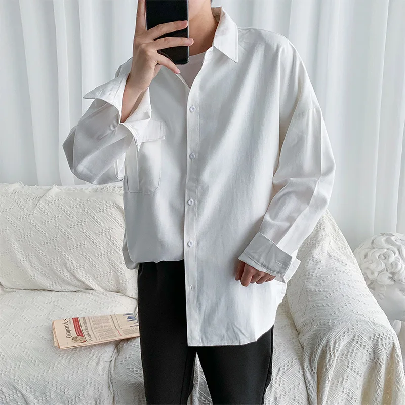 Осенняя черная белая рубашка Мужская модная классическая мужская деловая