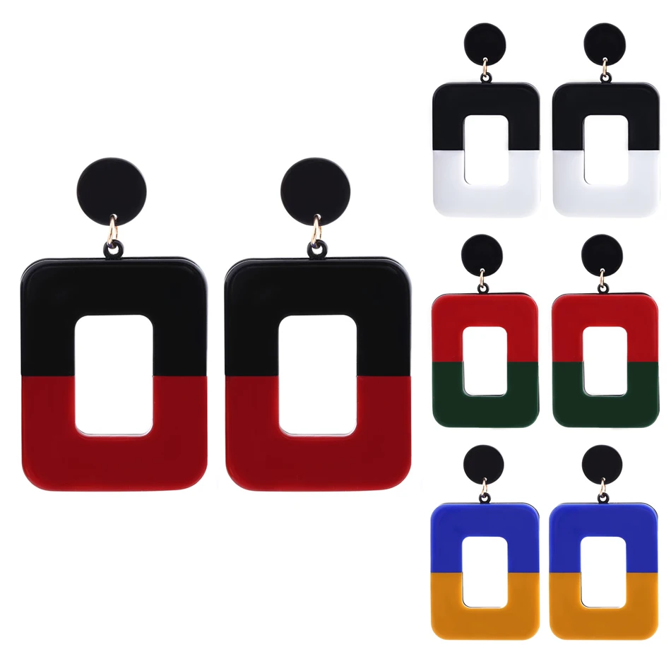 Женские серьги подвески с цветными блоками длинные висячие эффектные ювелирные