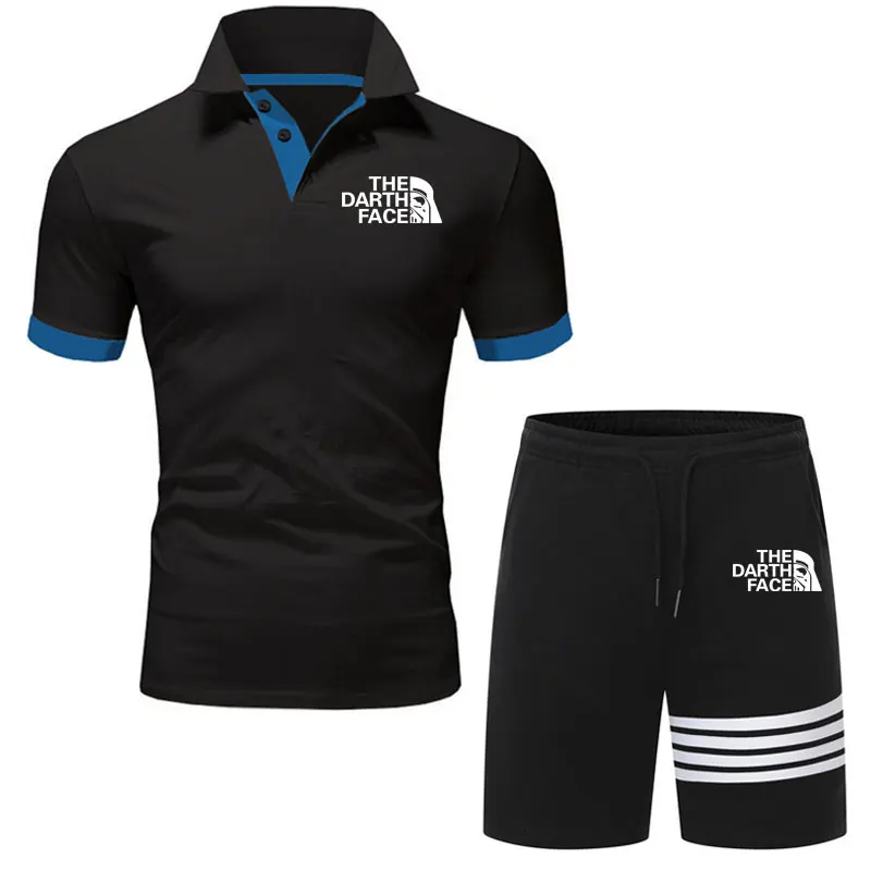 

Summer Shirt Mens Short Sleeve Polo + Shorts Suit Male Solid Jersey Breathable 2PC Top Short Set Fitness Sportsuits Set Men