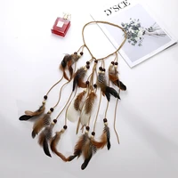 feather hairband for woman hand woven festival hair accessories peacock feather turban ladies adjust hair bands headwear
