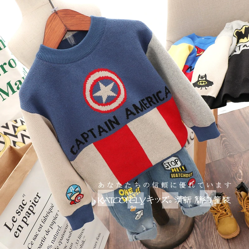 Весенне осенний Хлопковый вязаный детский свитер для мальчика с вышивкой