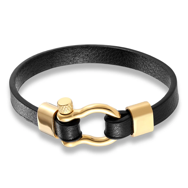 MKENDN High Quality Men's Biker Leather Bracelet Hip Hop Rock Style Stainless Steel Geometric Circle Toggle-clasps Male Jewelry |