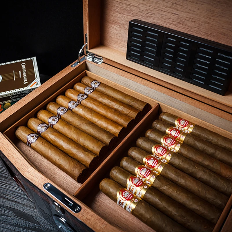 Элегантный Глянцевый кедрового дерева хьюмидор Стекло W/заблокирован сигарета
