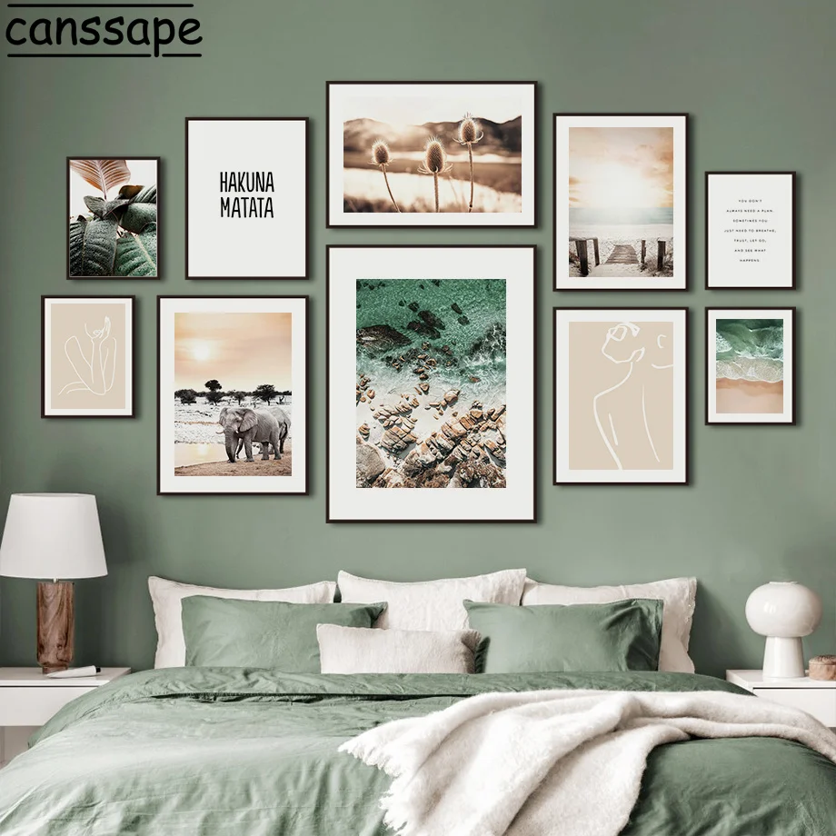 

Landscape Wall Art Canvas Painting Elephant Art Poster Plant Leaf Beach Posters And Prints Nordic Wall Pictures For Living Room