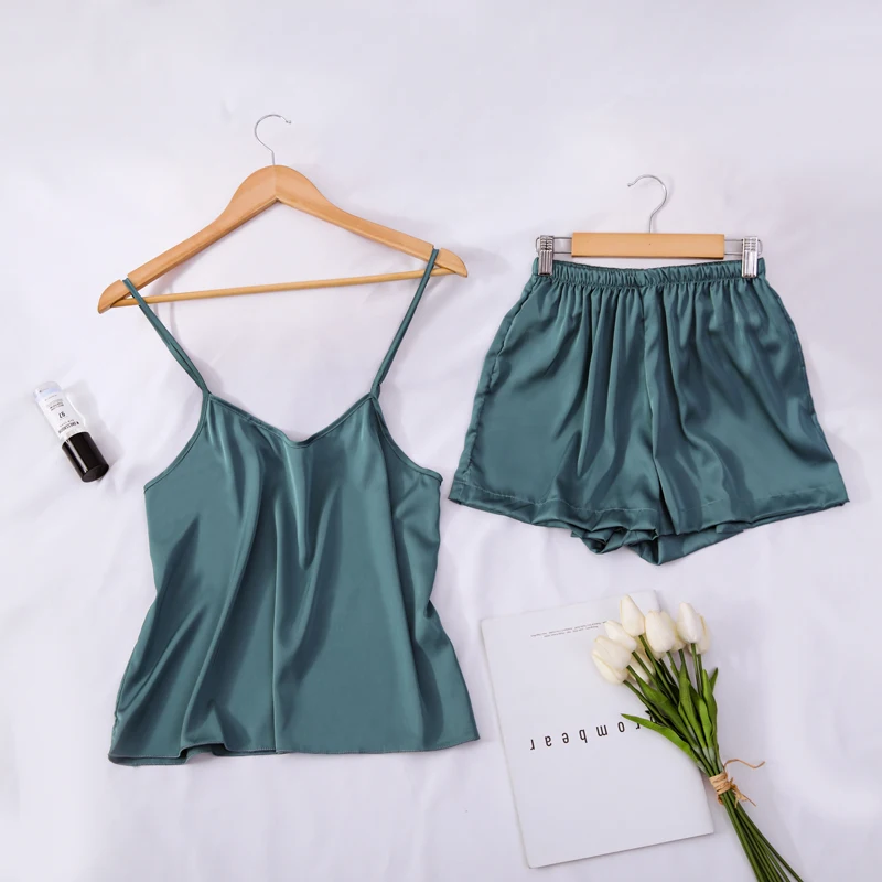 

Ladies suspender shorts suit thin summer sexy casual chiffon nightgown ice silk home service pajamas