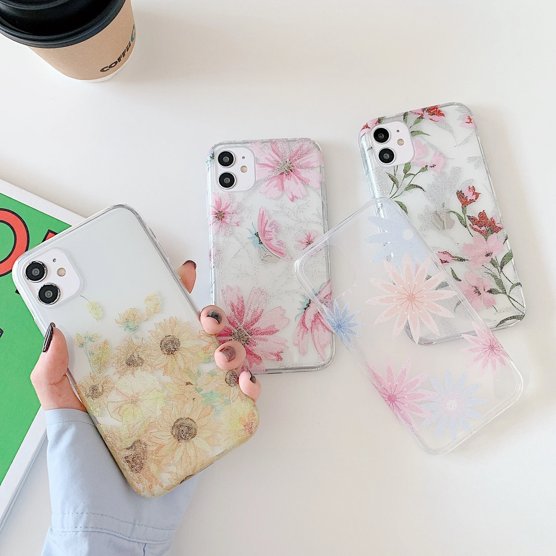

Flower Transparent Phone Case For iphone 13 11 12 mini Pro Max XS X XR 6S 7 8 plus SE 2020 Soft Shockproof Cases Cover