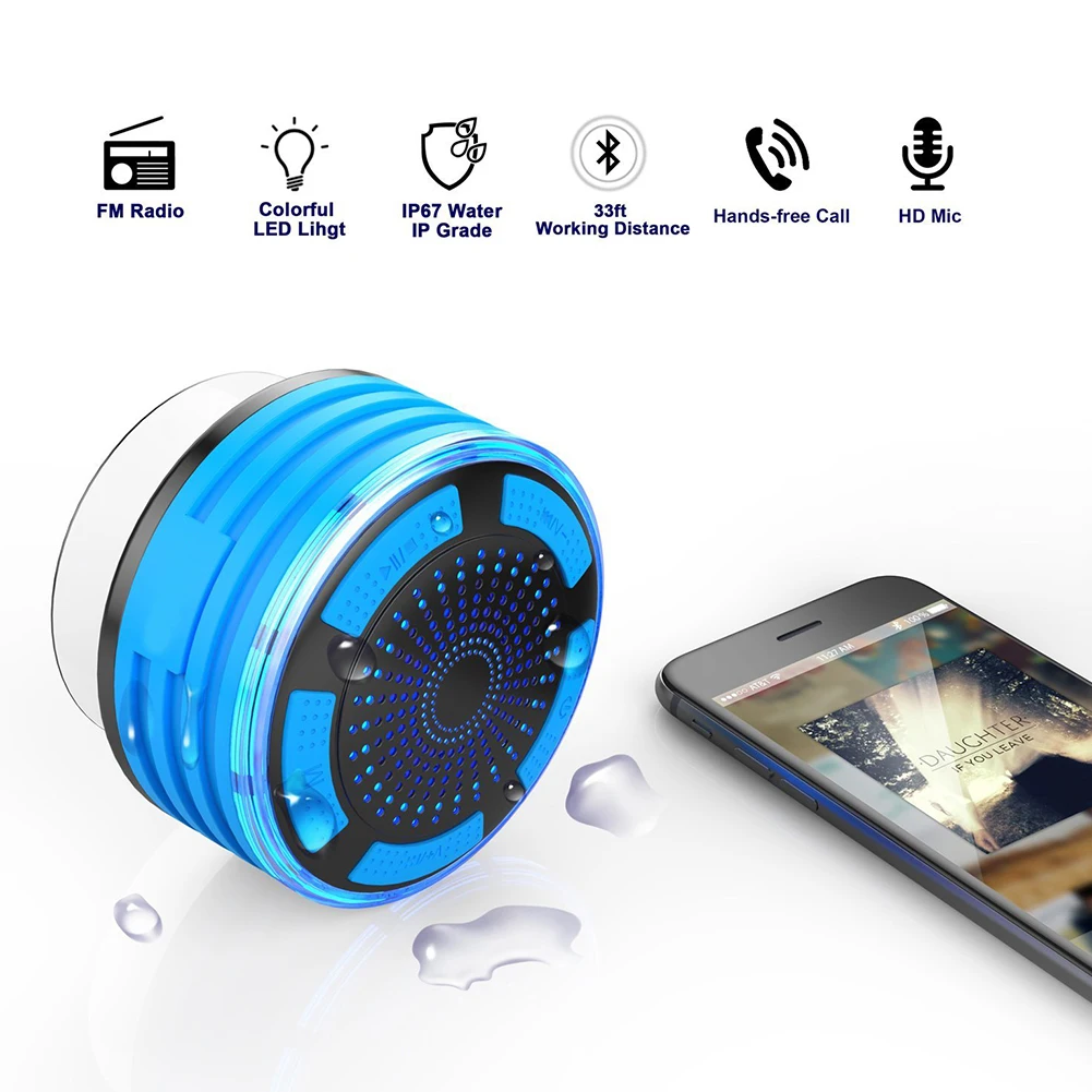 Bluetooth-колонки для душа портативный водонепроницаемый светодиодный праздничное освещение звуковая коробка мини колонка с fm-радио для смартфона