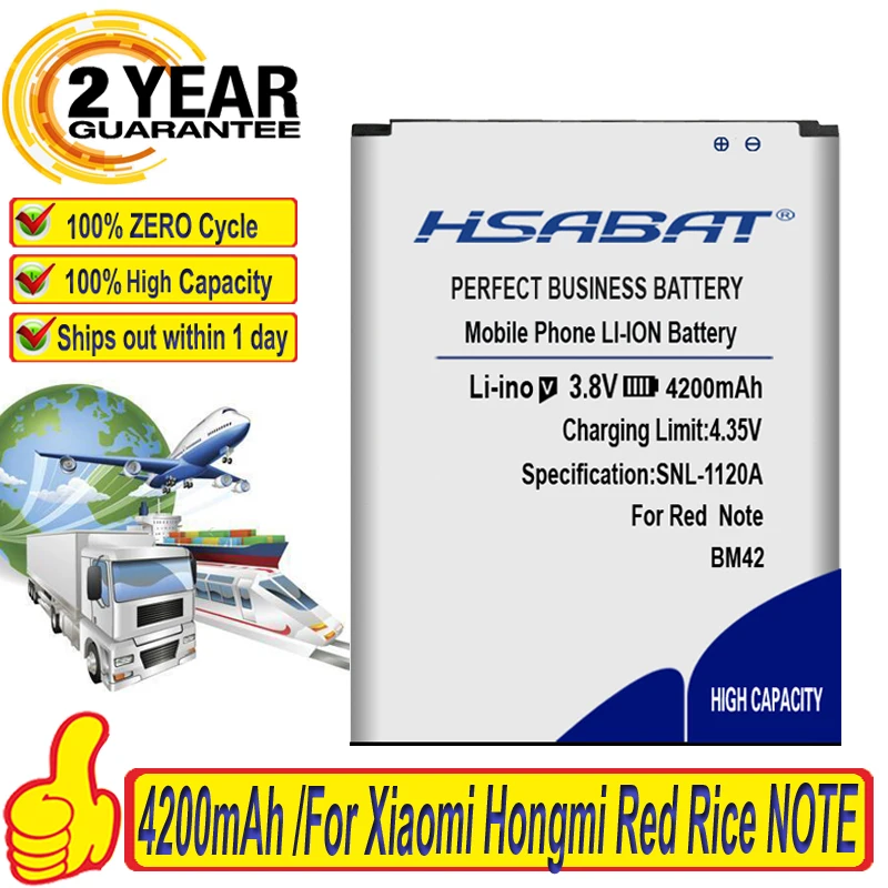 Аккумулятор HSABAT BM42 4200 мАч для Xiaomi Hongmi Red Rice NOTE 5 &quotM2 M2S XIAOMI MIUI Redrice Redmi note 2s 4g Batterie|battery