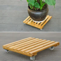wholesale plant pot base roller moving tray with wheel tray torus holder wood square plant caddy plant stand with rational