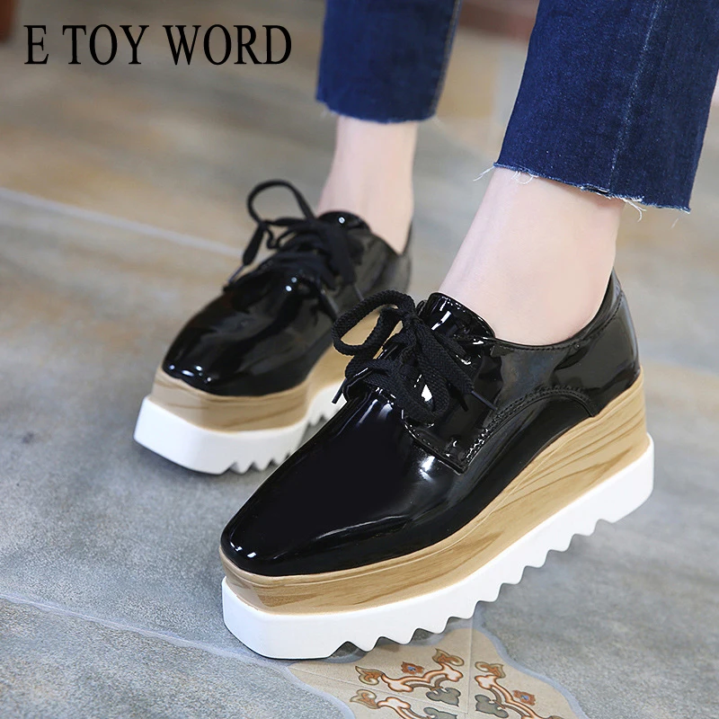 E TOY/Роскошная обувь женские дизайнерские туфли оксфорды из лакированной кожи на