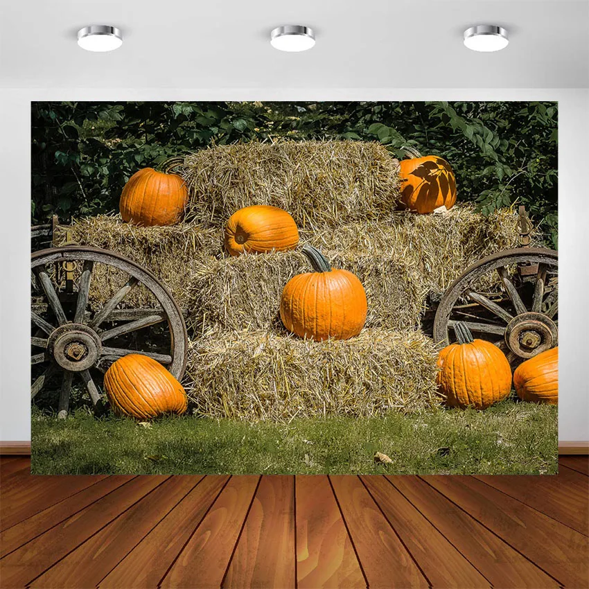 

Pumpkin Photography Backdrop Fall Rural Straw Heap Haystack Backdrops for Photo Studio Halloween Background