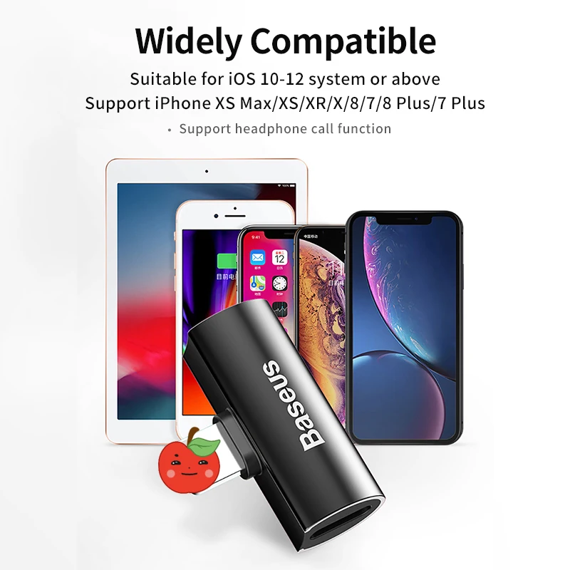 Baseus 3 в 1 аудио адаптер для iPhone Xs Max Xr X разъем наушников OTG кабель 8 7 Plus
