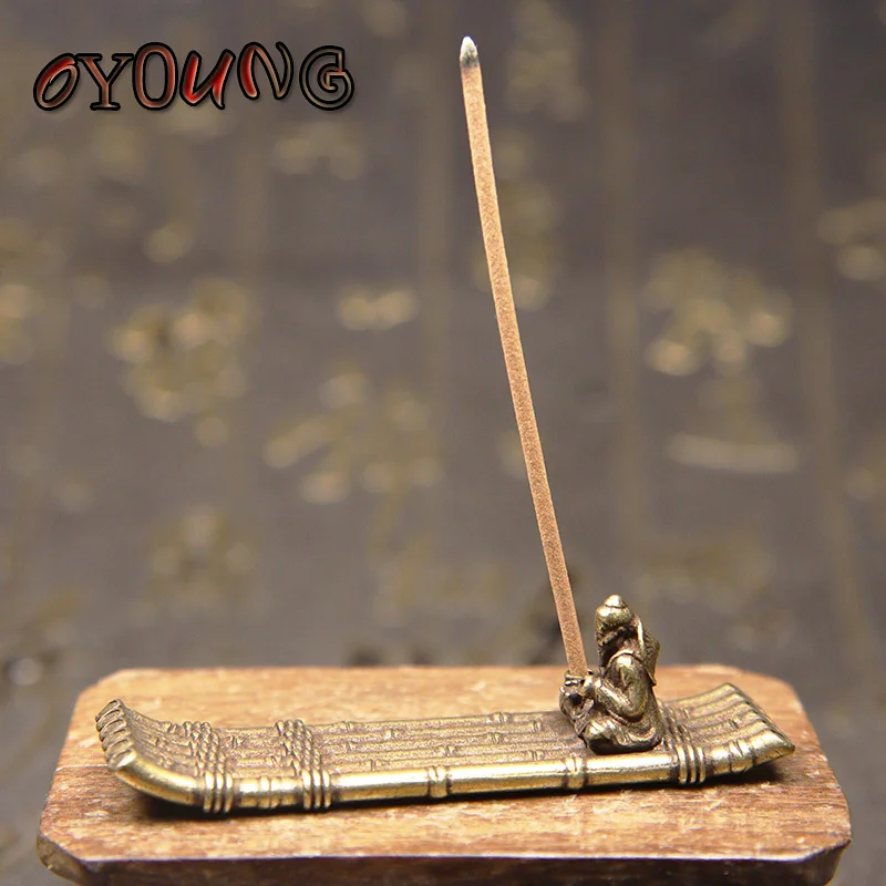 Античная бронзовая бамбуковая плота Рыбалка лодка рыбалка художественная