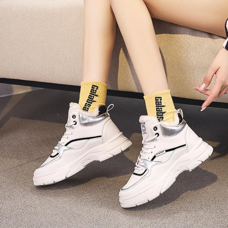 

Women Sneakers Fashion Winter Women Shoes Flats Platform Casual shoes For Women Comfortable High Top Warm Plush Off White Shoes