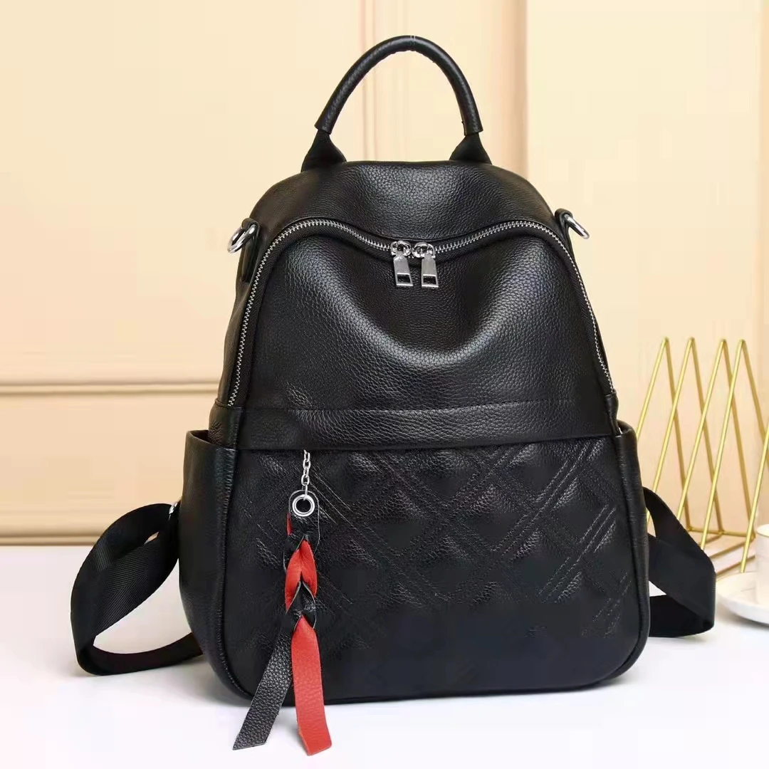 2021 черный женский рюкзак из воловьей кожи с застежкой-молнией роскошный в