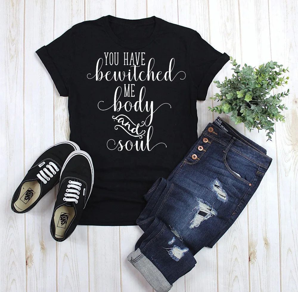 Tee Women Fashion Slogan Grunge Aesthetic Christian Tees You Have Bewitched Me Body and Soul Pride Prejudice T Shirt | Женская одежда