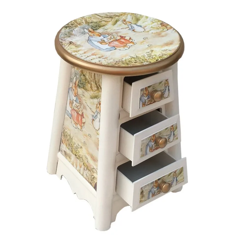 

European pastoral Korean furniture Solid wood storage stool Three pumping stool