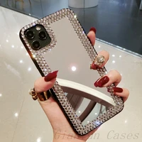 luxury glitter bling diamond phone case for iphone 11 12 pro 13 mini xr x xs max 6s 6 7 8 plus se 2020 s21 makeup mirror cover