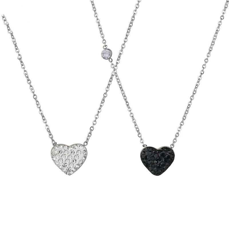 

Simple Sliver Black Love Heart Rhinestone Necklaces & Pendants Stainless Steel Choker Women Couple Statement Jewelry Bijoux