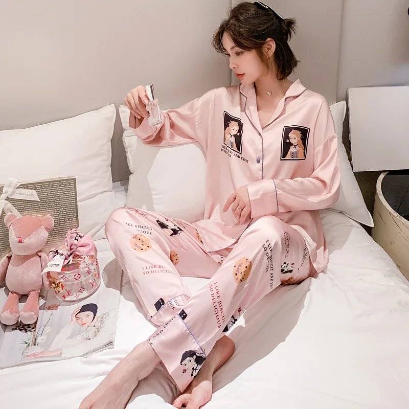 

Новые пижамы для женщин ice silk cartoon fashion sweet silk комплект домашней одежды