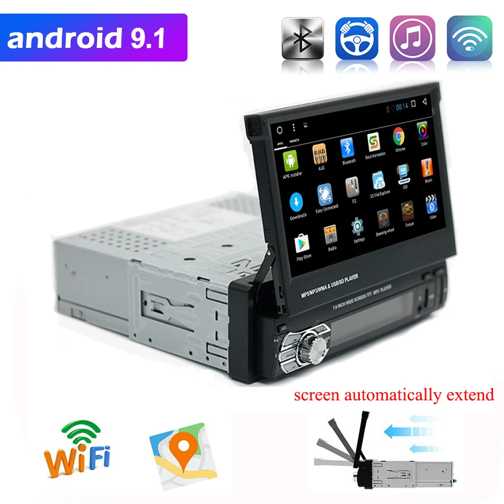 7 &quotHD выдвижной 1 din Android 9 автомобильное радио стерео аудио мультимедиа видео