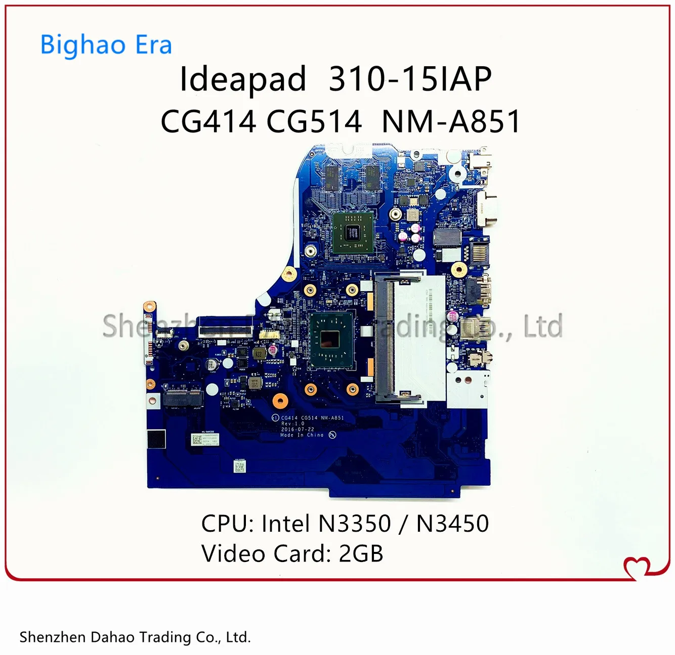 CG414 CG514 NM A851 для Lenovo Ideapad 310 15IAP ноутбук материнская плата с Intel N3350/N3450 CPU 2G GPU FRU: 5B20M52760