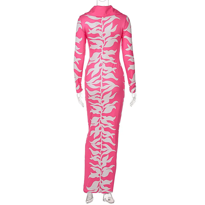 

OOTD 2021 New Fashion Women's Clothing Of New Fund Of 2021 Autumn Winters Lapel Print Dress Sexy Long-sleeved Dress